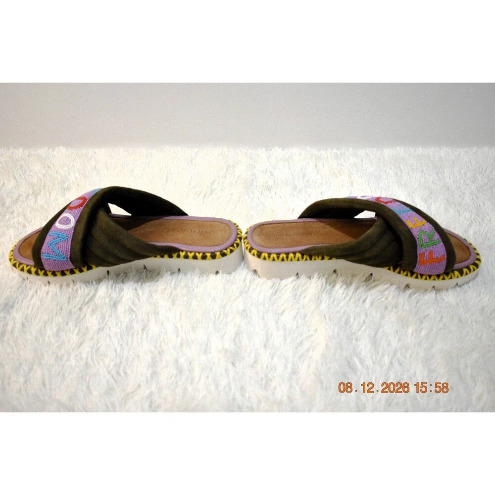 Rue De La Lune X Freedom Beaded Platforms Olive Suede Multicolor - Women's 39/8